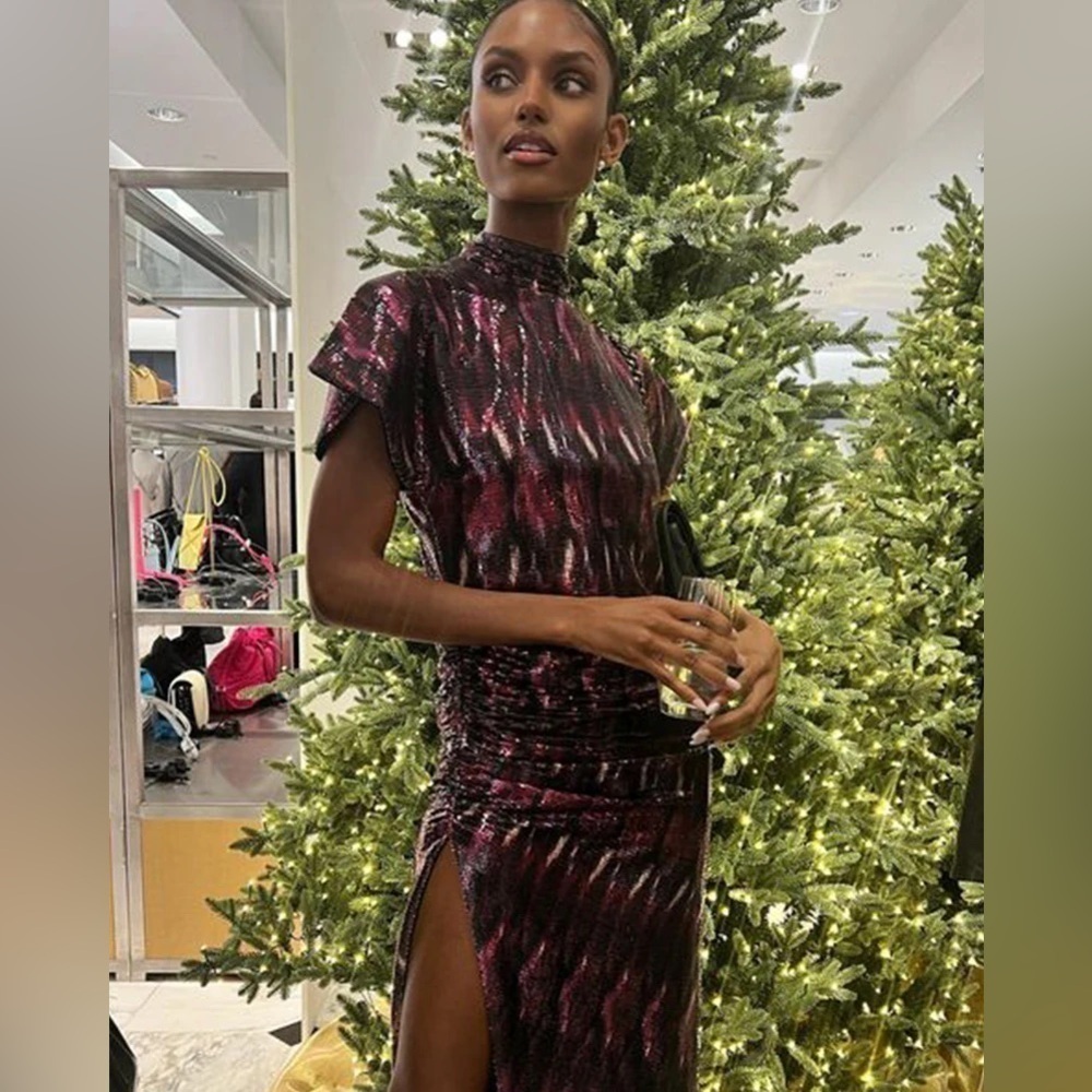 New! MISA Los Angles Divia Sequin Midi Dress in Pink & Purple 🩷 Small NWT! - Picture 9 of 16